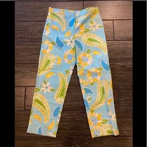 Vintage Lilly Pulitzer White Label Sunflower Paisley Capri Pant Size 4